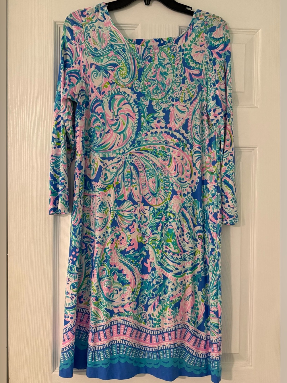 Lilly Pulitzer Paisley Print Dress Multicolor Pink Blue Green Long Sleeve Size M